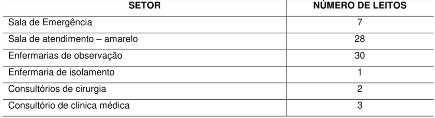 Tabela 1 – Capacidade por setor de atendimento em números de leitos da UPA Centro-Sul de  Belo Horizonte/MG  