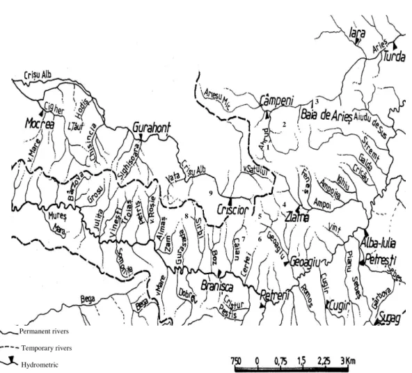 Figure 1. Hydrographic network in the Southern Apuseni Mountains. 