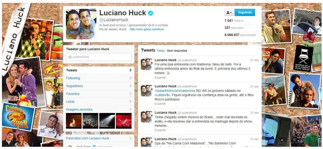 Figura 5: Tela Inicial do Twitter do Apresentador de TV Luciano Huck 