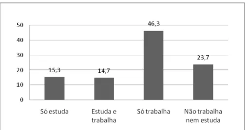 Gráfico 1  –  Distribuição percentual por tipo de atividade de jovens de 18 a 24  Fonte: Pesquisa Nacional por Amostra de Domicílios 2004/2014 do IBGE (2015, p