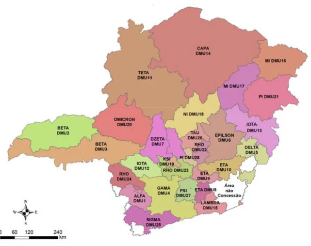 FIGURA 3 – Mapa da área de concessão da Cemig D subdividido pela área de atuação das empresas contratadas  -  
