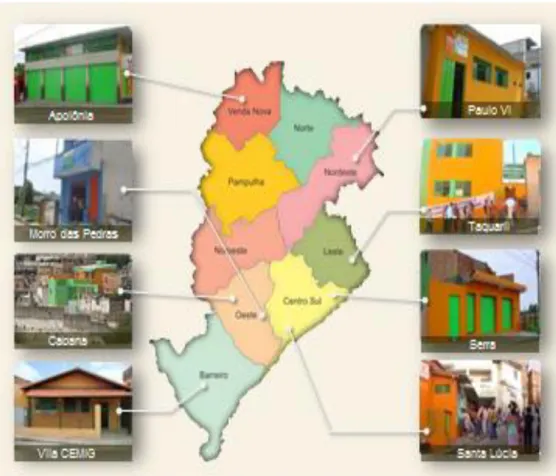 FIGURA 1: Centros de referencia em áreas de risco nas regionais de Belo Horizonte  Fonte: Belo Horizonte, 2013