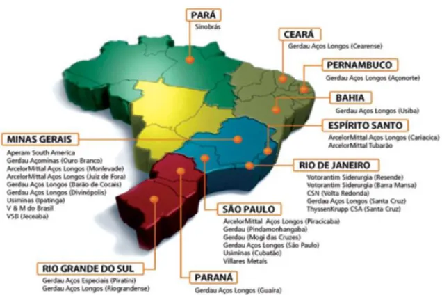 Figura 1 - Parque produtor de aço no Brasil  Fonte: Confederação Nacional... (2012, p
