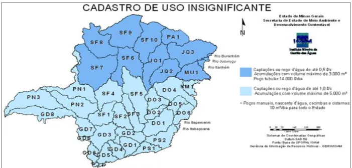 FIGURA  6  –  Usos  considerados  insignificantes  nas  Unidades  de  Planejamento  e  Gestão  de  Recursos  Hídricos  –  UPGRHs e circunscrições hidrográficas do Estado de Minas Gerais 