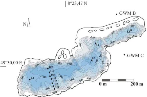 Fig. 4. Lake Willersinnweiher, from Wollschl ¨ager (2003). The lake has a maximum length of 850 m and a maximum width of 325 m