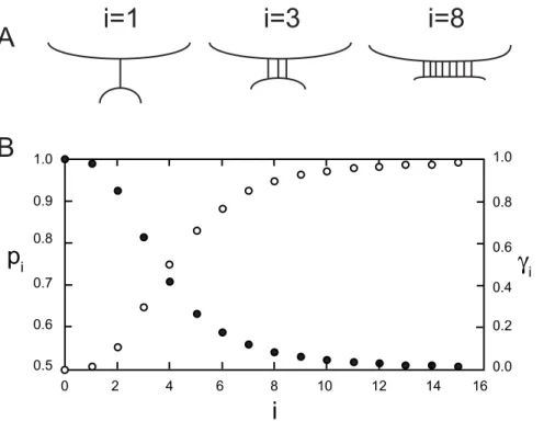 Figure 6. An example of how the probability p i of disabling a bond when there are i bonds present might depend on i