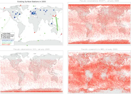 Fig. 2. (a) Geographical location of the existing surface stations in 2005. Different symbols are used to separate between the various measurement techniques, colours are indicative for the error associated with each station as mentioned in Sect