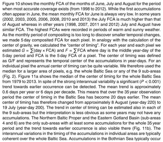 Figure 10 shows the monthly FCA of the months of June, July and August for the period when most accurate coverage exists (from 1998 to 2012)