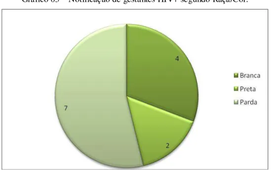 Gráfico 03  –  Notificação de gestantes HIV+ segundo Raça/Cor. 