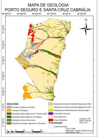 Figura 6. Mapa Geológico dos municípios de Porto Seguro e Santa Cruz Cabrália  Fonte: Elaborado a partir de CPRM 2002