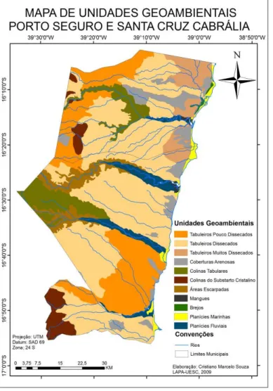 Figura 7. Mapa geomorfológico dos municípios de Porto Seguro e Santa Cruz Cabrália  Fonte: Elaborado a partir de CPRM 2002