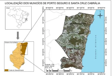 Figura 1. Mapa de Localização da área de estudo (costa do descobrimento) Porto  seguro e Santa Cruz Cabrália