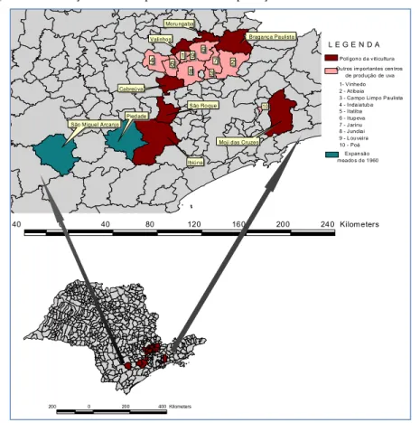 Figura 2 - Distribuição dos municípios tradicionais na produção de uva no estado de São Paulo