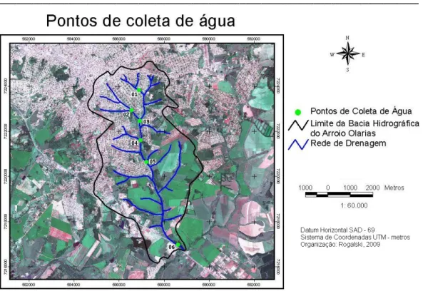 Figura 4: Pontos de coletas de água da bacia hidrográfica do arroio Olarias. 