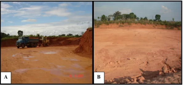 Figura 1: (A) Com intensa explotação da jazida. (B) Impacto Ambiental resultante da  extração de laterita