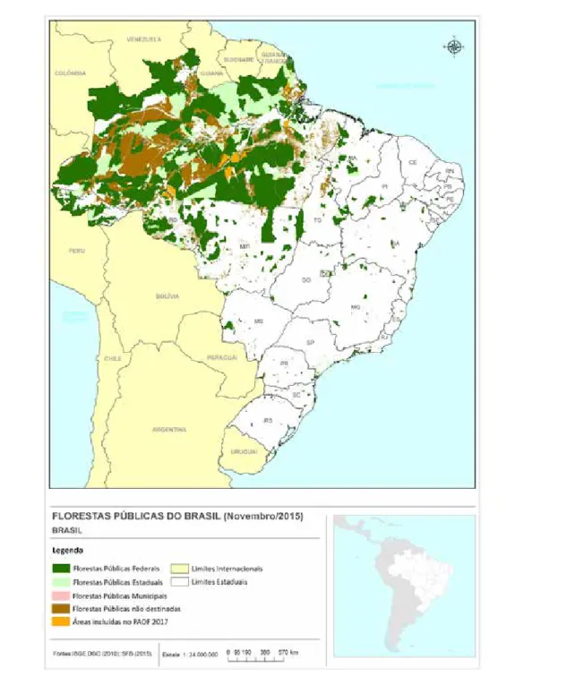 FIGURA 2: Distribuição das Florestas Públicas Federais, Estaduais, Municipais e do Distrito  Federal identificadas no CNFP (novembro/2015).