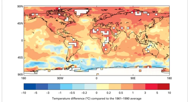 Figure 2.  Global  five-year average  temperature anomalies  (relative to 1961–1990)  for 2011– 2015