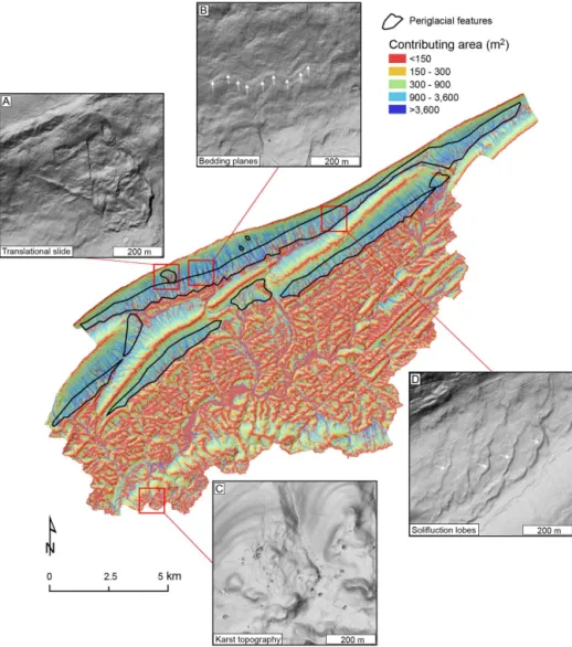 Figure 6. Map of bedrock and periglacial process controls on topography in Shavers Creek watershed