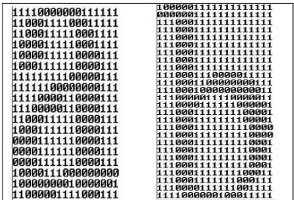 Figure 12: The binary matrix for the extracted  character where 1 represents background and 0 