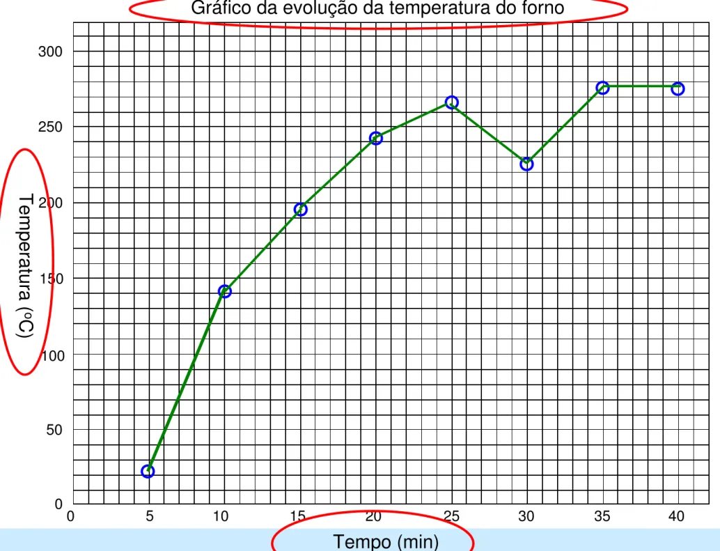 Gráfico da evolução da temperatura do forno