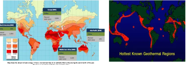 Fig. 14. Solar radiation distribution and geothermal ‘‘the ring of ﬁre’’ [29,30].