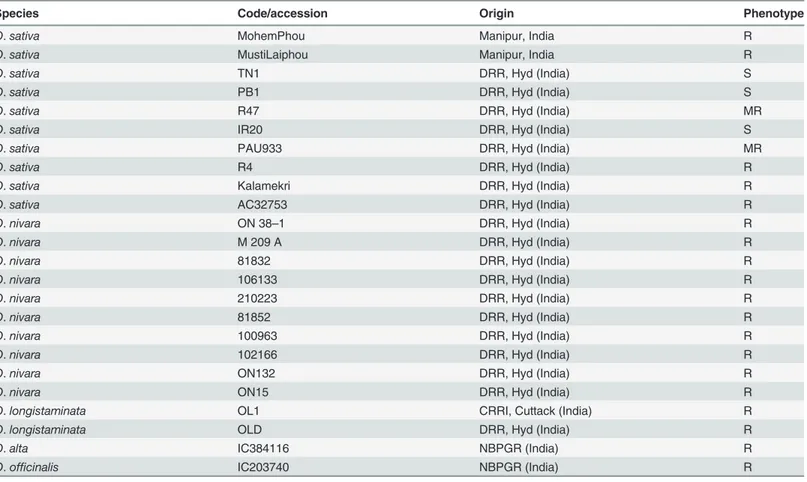 Table 1. List of rice accessions used for isolation and nucleotide diversity analysis of alleles.