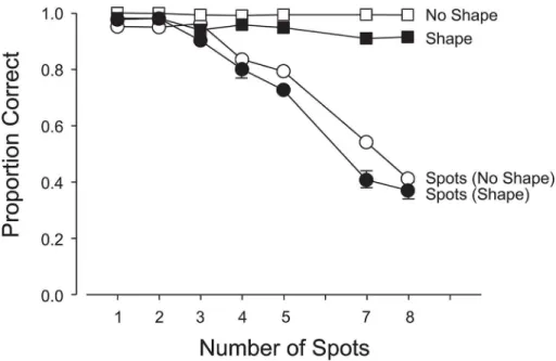 Fig 3. Experiment 1: Accuracies in the primary (enumeration) and secondary (shape-detection) tasks.