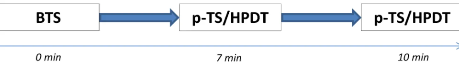 Fig 2. Sequence of clinical pain stimulation. Sequence of clinical pain stimulation. Sequence of p-TS and HPDT depends on randomization.