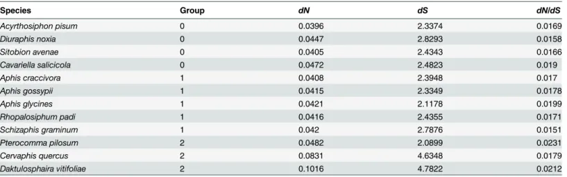 Table 2. The non-synonymous and synonymous nucleotide substitutions calculated for each taxa.