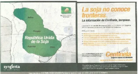 Figura 2 Propaganda da transnacional Syngenta representando área de quatro países onde  predomina o monocultivo da soja
