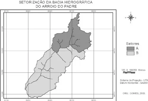 FIGURA 02 – Setorização da bacia hidrográfica do Arroio do Padre em Ponta Grossa-PR. 
