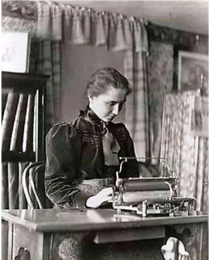 Foto 6-Helen Keller escrevendo à máquina em Radcliffe College, cerca de1900 