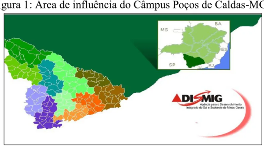 Figura 1: Área de influência do Câmpus Poços de Caldas-MG 