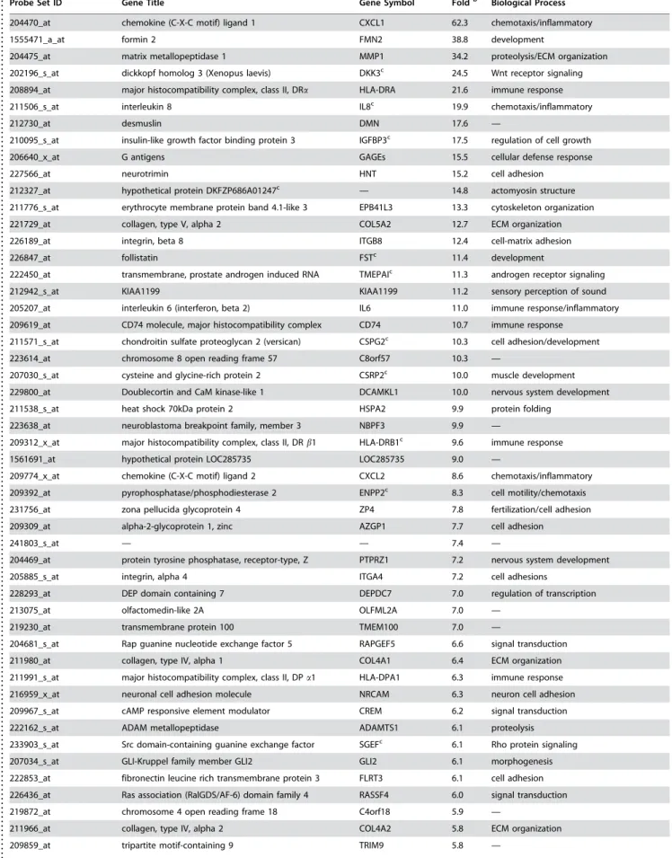Table 3. Melanoma invasion-specific signature genes that are upregulated in VGP compared to RGP melanoma cells a .