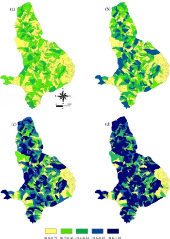 Fig. 3. Probability density (I) and probability (II) of landslide area.