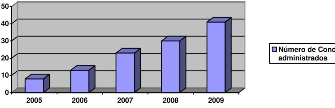 Gráfico 02: Número de Condomínios administrados por ano; 