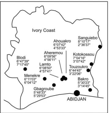 Figure 1. Map of Coˆte d’Ivoire showing the capture sites.