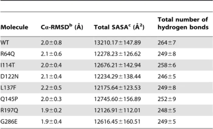 Table 1. General properties of wild-type (WT) and mutant (MT) simulations a .