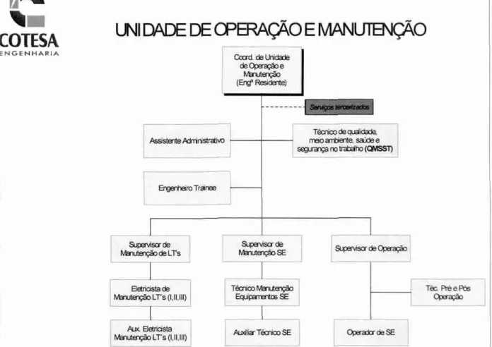 Gráfico 02:  Organograma da empresa - Unidade de Manutenção  Fonte:  Cotesa, 2006. 