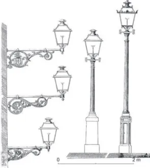 Figura 6 – Esquemas de consolas e candeeiros para a iluminação a gás.