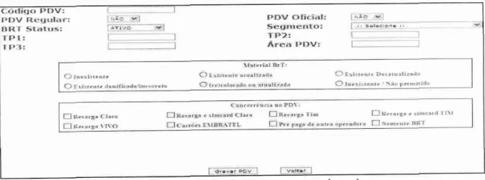 Ilustração   12 -  Tela de cadastro de dados da Brasil Telecom  para  urn ponto de venda