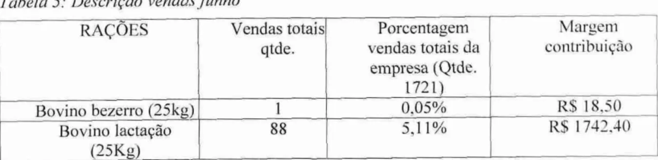 Tabela 5: Descrição vendas junho 