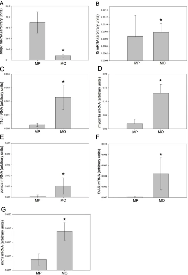 Figure 5.  Confirmation of microarray findings by qPCR analysis.  qPCR analysis was performed on 7 genes to confirm the transcript abundance seen with the microarray analysis