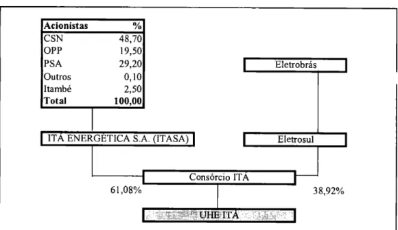 Figura  8:  Estrutura  Societária inicial  da  LTHE  Itá  Fonte:  Bonomi  e  Malvessi (2001) 