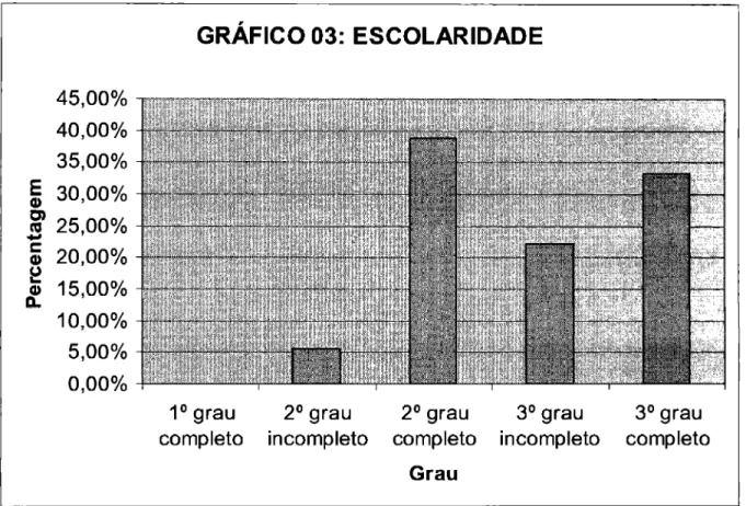 GRÁFICO 03:  ESCOLARIDADE  45,00%  40,00%  35,00%  30,00%  co  25,00%  g  20,00%  a)  15,00%  10,00%  5,00%  0,00% 