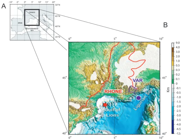 Fig. 1. Morphological and sedimentological background of the studied cores. (A) Location of study area within the Mediterranean Sea.