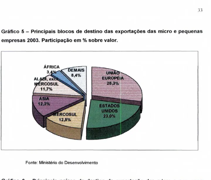 Gráfico 5 —  Principais blocos de destino das exportações das micro  e  pequenas  empresas 2003