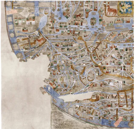 Figure 3c. Lower left quadrant of the map (partly overlapping with Fig. 3a and b). Christ’s right hand can be seen in the upper left corner and his right foot in the lower right corner (pointing towards west)