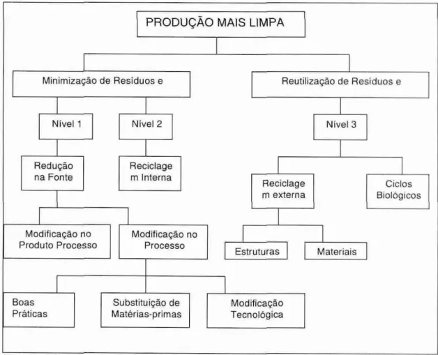 Figura  1 —   Níveis  de  aplicação  da  produção  mais limpa  Fonte: Rede Brasileira de  Produção  Mais Limpa  (2003
