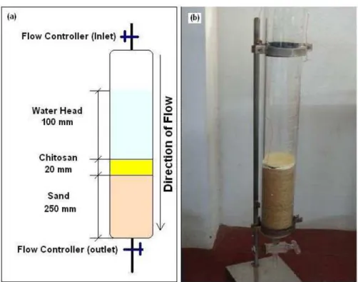 Fig 1. (a) Representation of filter arrangements (b) Glass column 